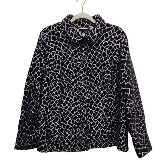 Chico's Jackets & Blazers - Chico's Black & Silver Burnout Velvet Giraffe Print Button Front Jacket, 3 (XL)